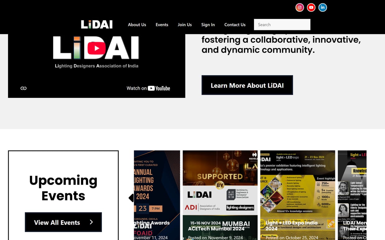 LiDAI home page, mid-scroll